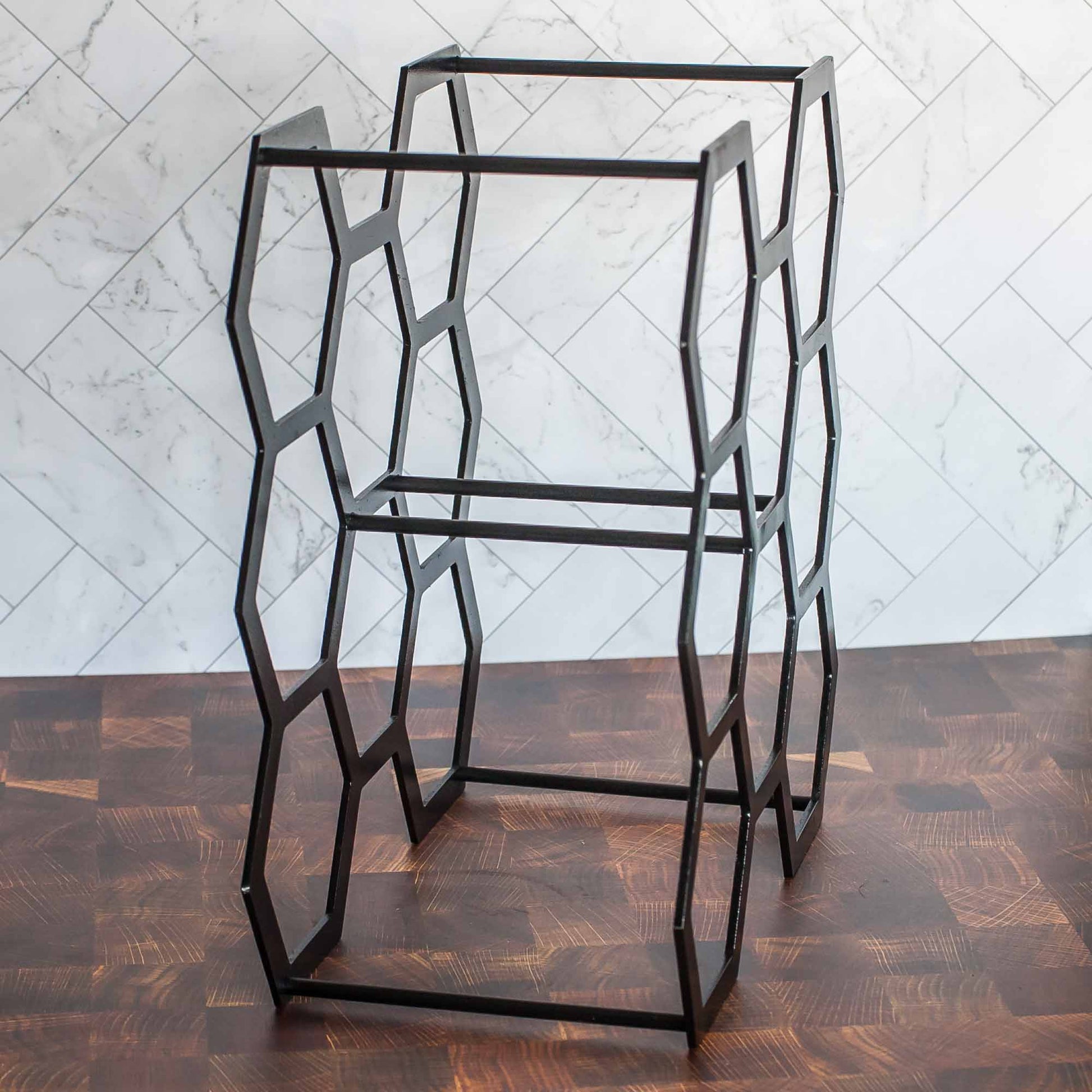 Metal Wine Rack - 8 Bottle Hexagon in Black - by LeeMo Designs in Bend, Oregon
