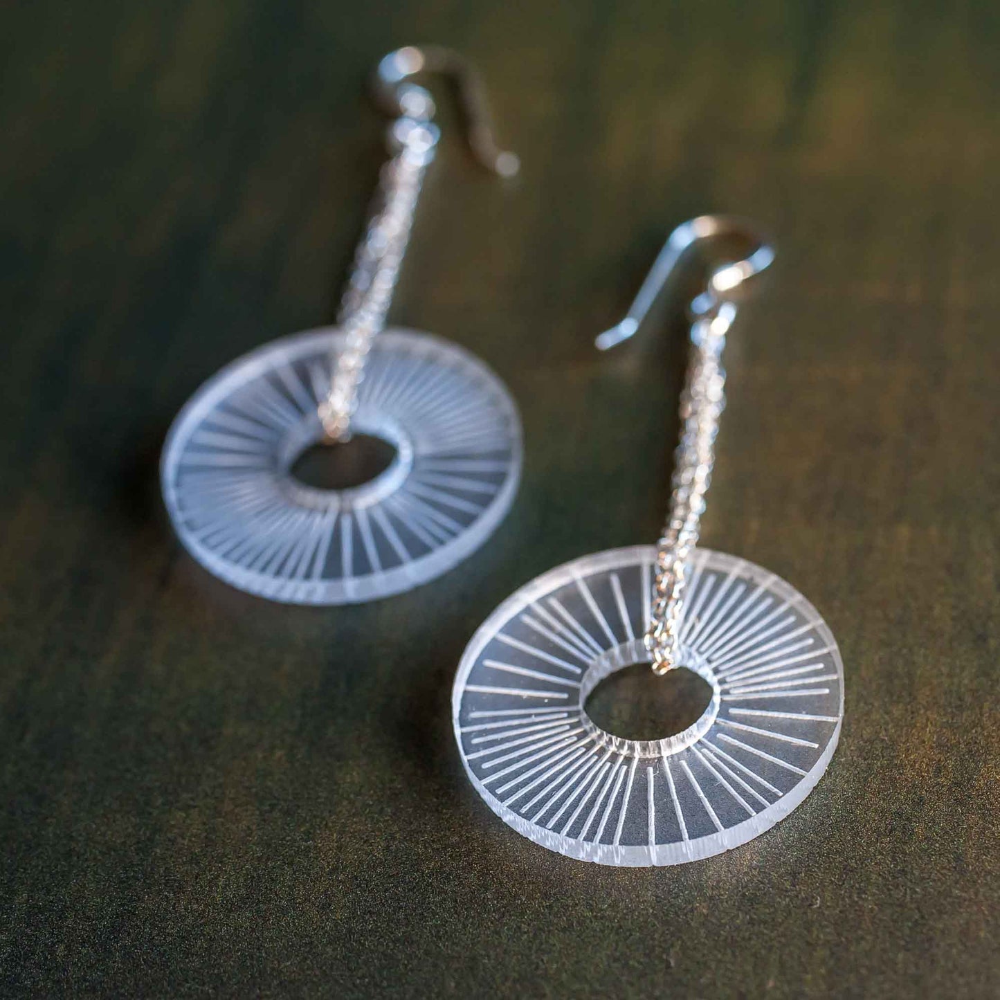 Acrylic Earrings - Frosted Acrylic Sunburst Earrings - LeeMo Designs in Bend, Oregon