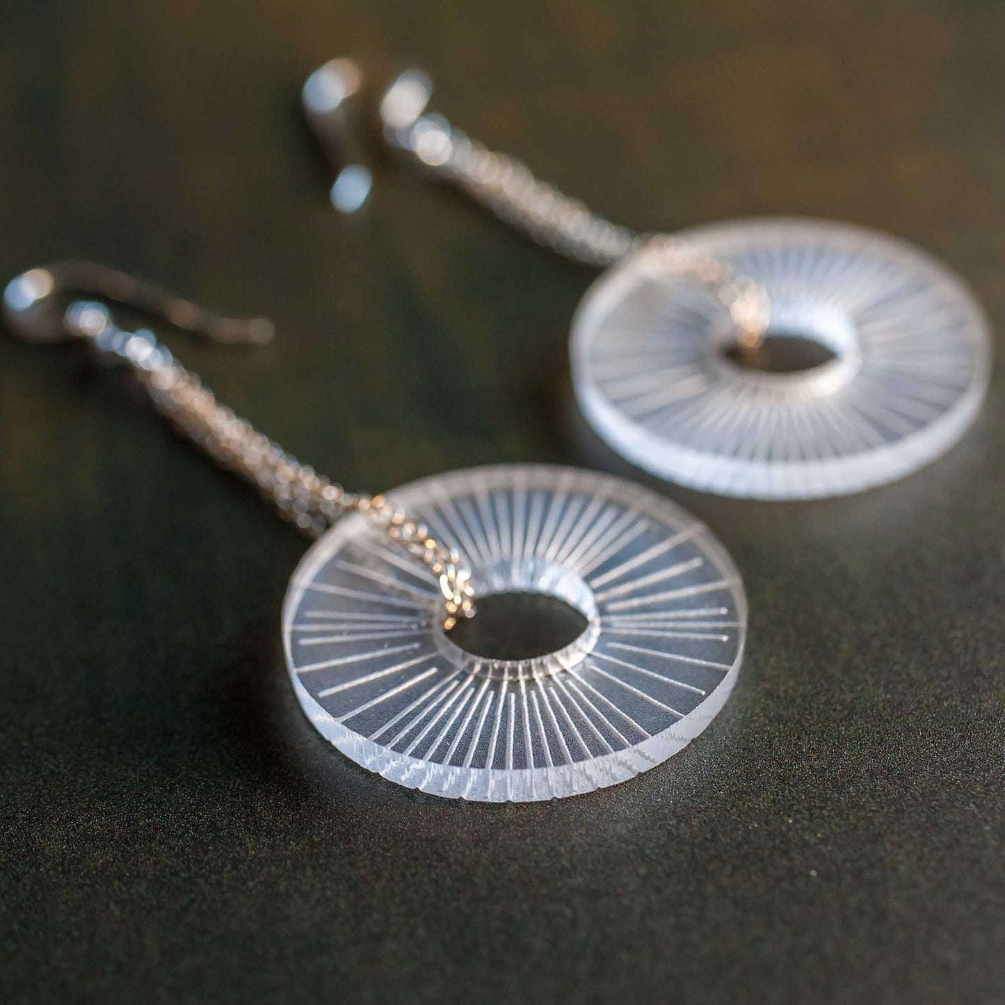 Acrylic Earrings - Frosted Acrylic Sunburst Earrings - LeeMo Designs in Bend, Oregon