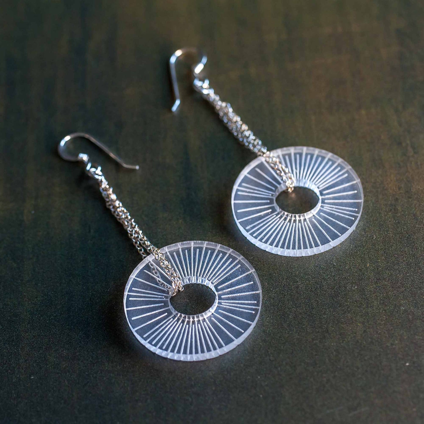 Acrylic Earrings - Frosted Acrylic Sunburst Earrings - LeeMo Designs in Bend, Oregon