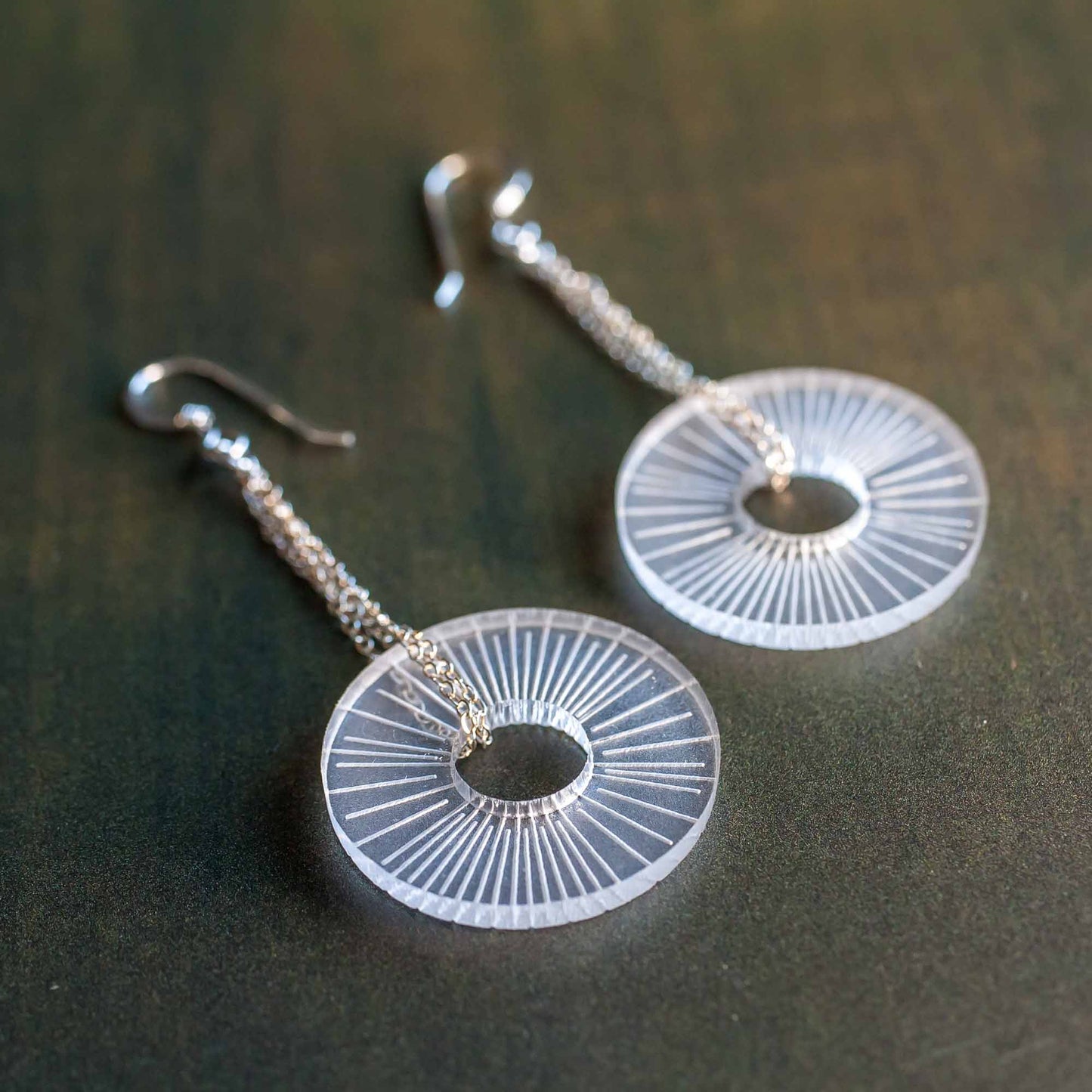 Acrylic Earrings - Frosted Acrylic Sunburst Earrings - LeeMo Designs in Bend, Oregon