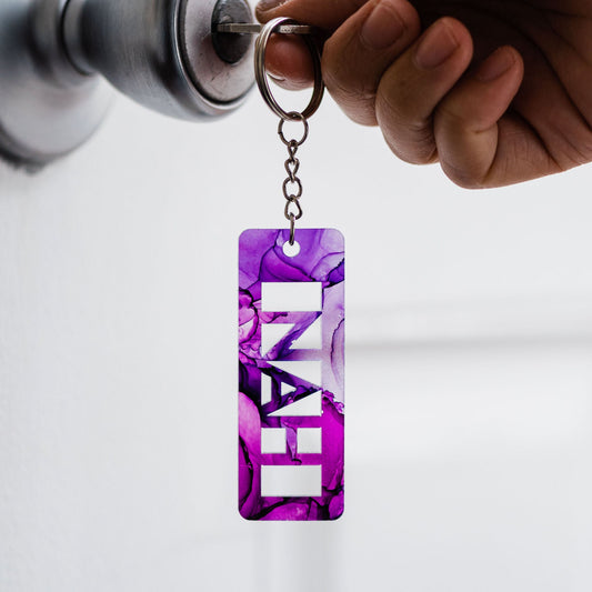 Alcohol Ink Keychains Funny - Purple Alcohol Ink Colorway Nah - Collaboration of West Meadow Creative and LeeMo Designs in Bend, Oregon