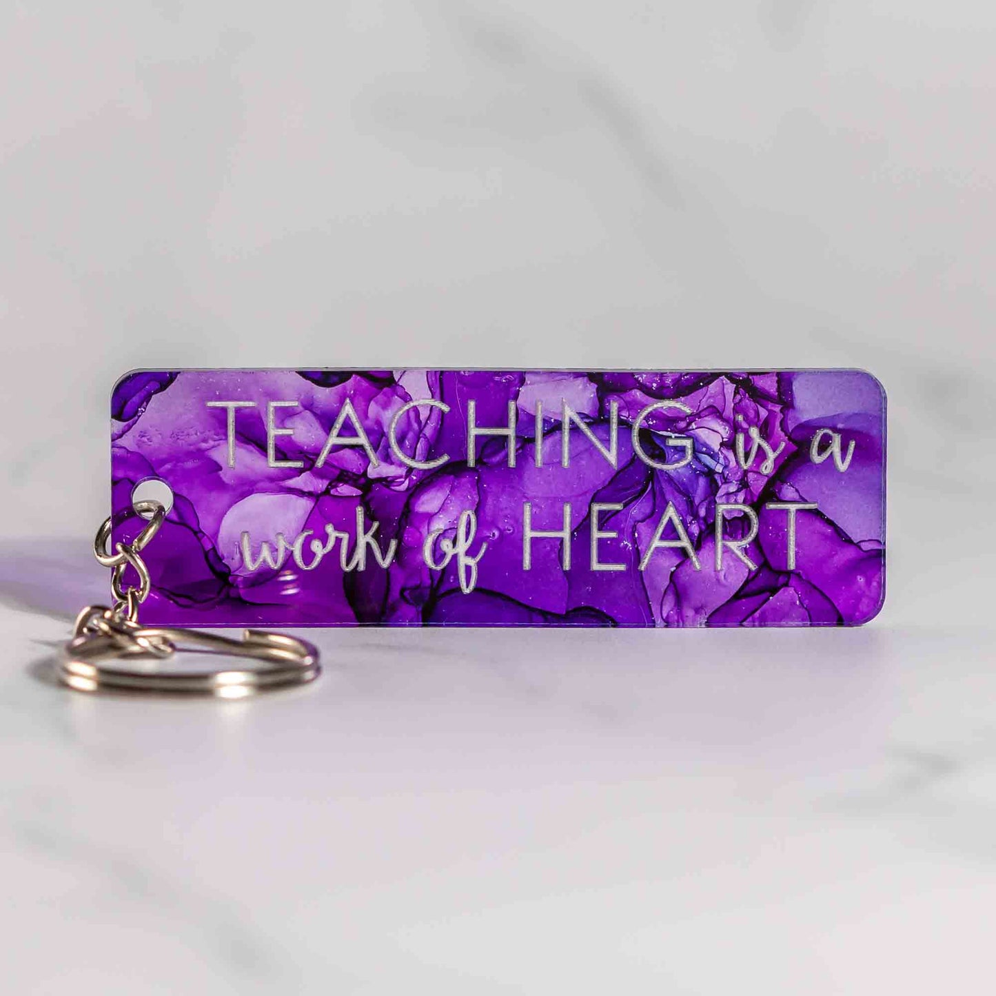 Alcohol Ink Quotes for Teacher Appreciation Keychains - Purple Alcohol Ink Colorway - Collaboration of West Meadow Creative and LeeMo Designs in Bend, Oregon