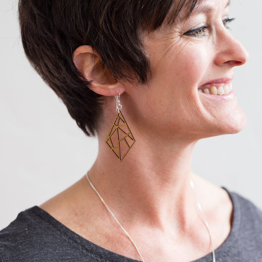 Bamboo Diamond Earrings - wooden laser cut earrings - by LeeMo Designs in Bend, Oregon