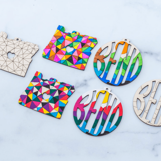 Wooden Ornament Paint Kits: Bend, Oregon Engraved and Laser Cut in Birch Plywood by LeeMo Designs in Bend, Oregon