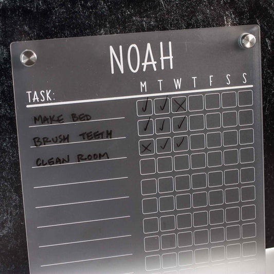 Dry-Erase Chore Chart - Tasks list and corresponding days of the week per row - by LeeMo Designs in Bend, Oregon