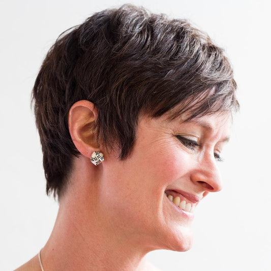 Origami Paper Earrings - Black and White Studs - By LeeMo Designs in Bend, Oregon