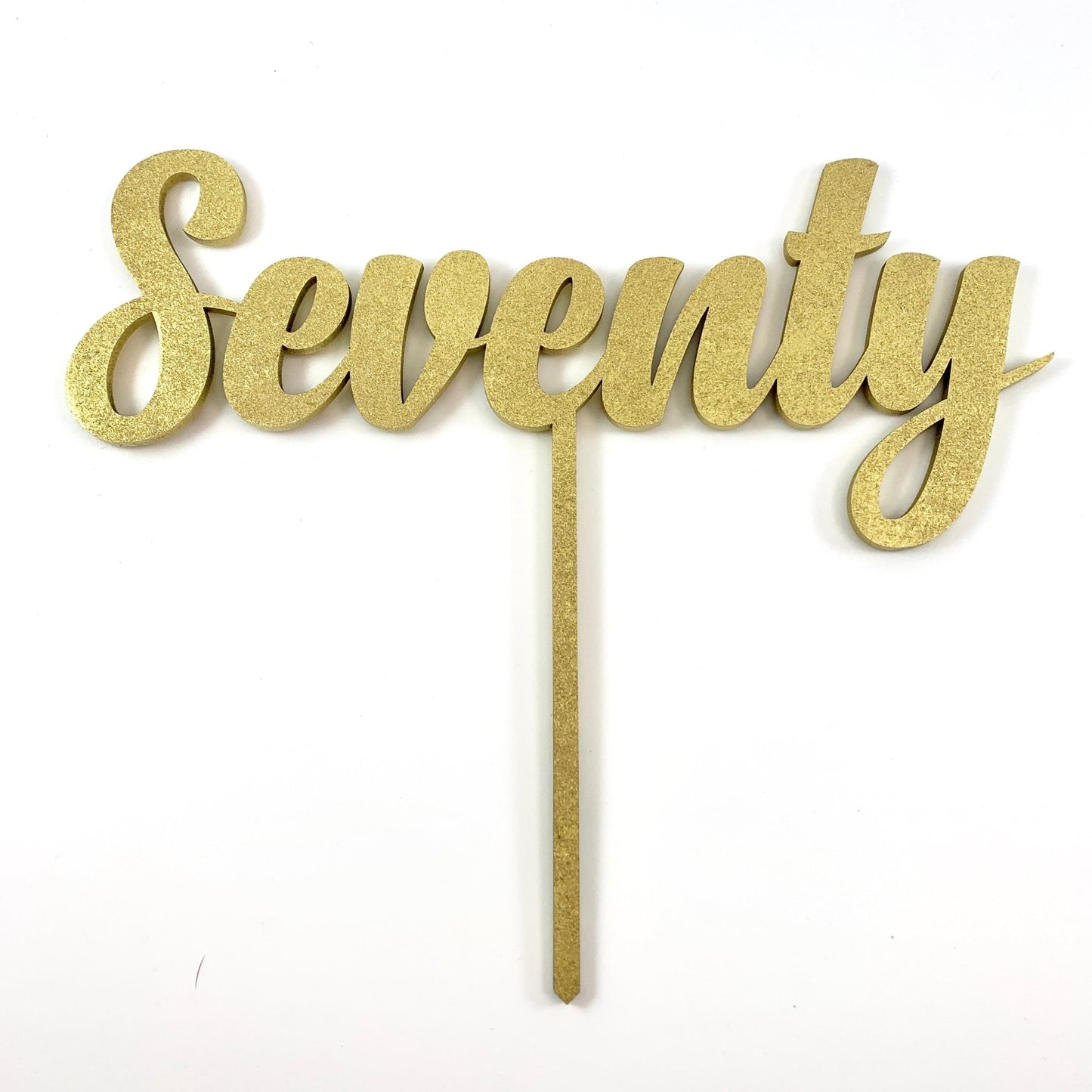 Decade Cake Topper by LeeMo Designs in Bend, Oregon | 'Seventy' in metallic gold
