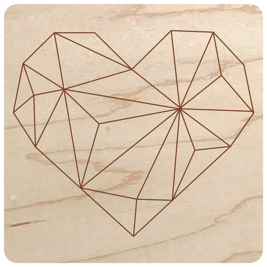 Laser Cut Wood Geometric Design for Wall - geometric heart design on maple wood - by LeeMo Designs in Bend, Oregon
