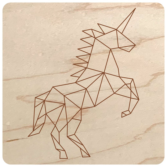 Laser Cut Wood Geometric Design for Wall - geometric unicorn design on maple wood - by LeeMo Designs in Bend, Oregon