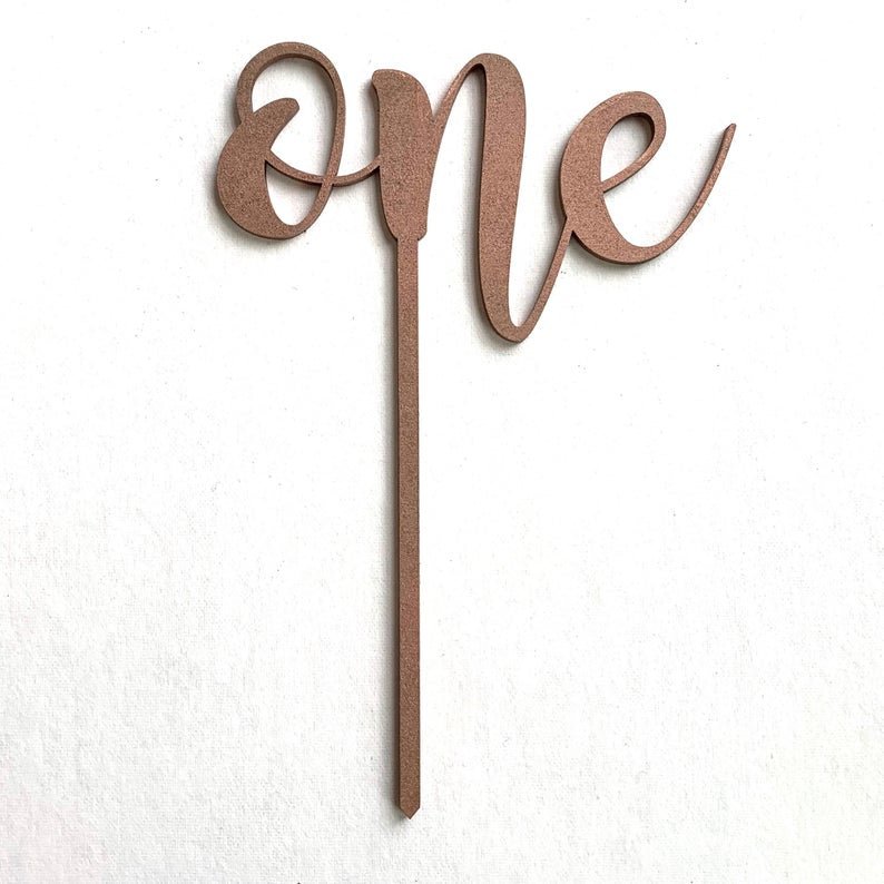 One Happy Birthday Cake Topper - Laser Cut by LeeMo Designs in Bend, Oregon | rose gold finish
