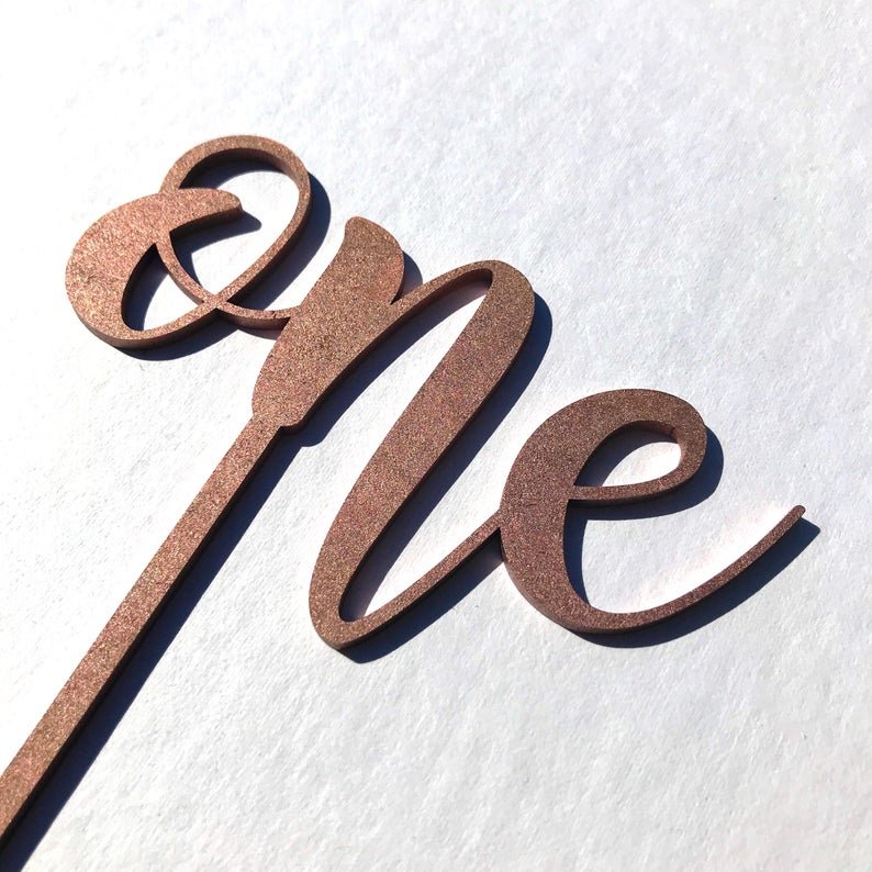 One Happy Birthday Cake Topper - Laser Cut by LeeMo Designs in Bend, Oregon | rose gold finish
