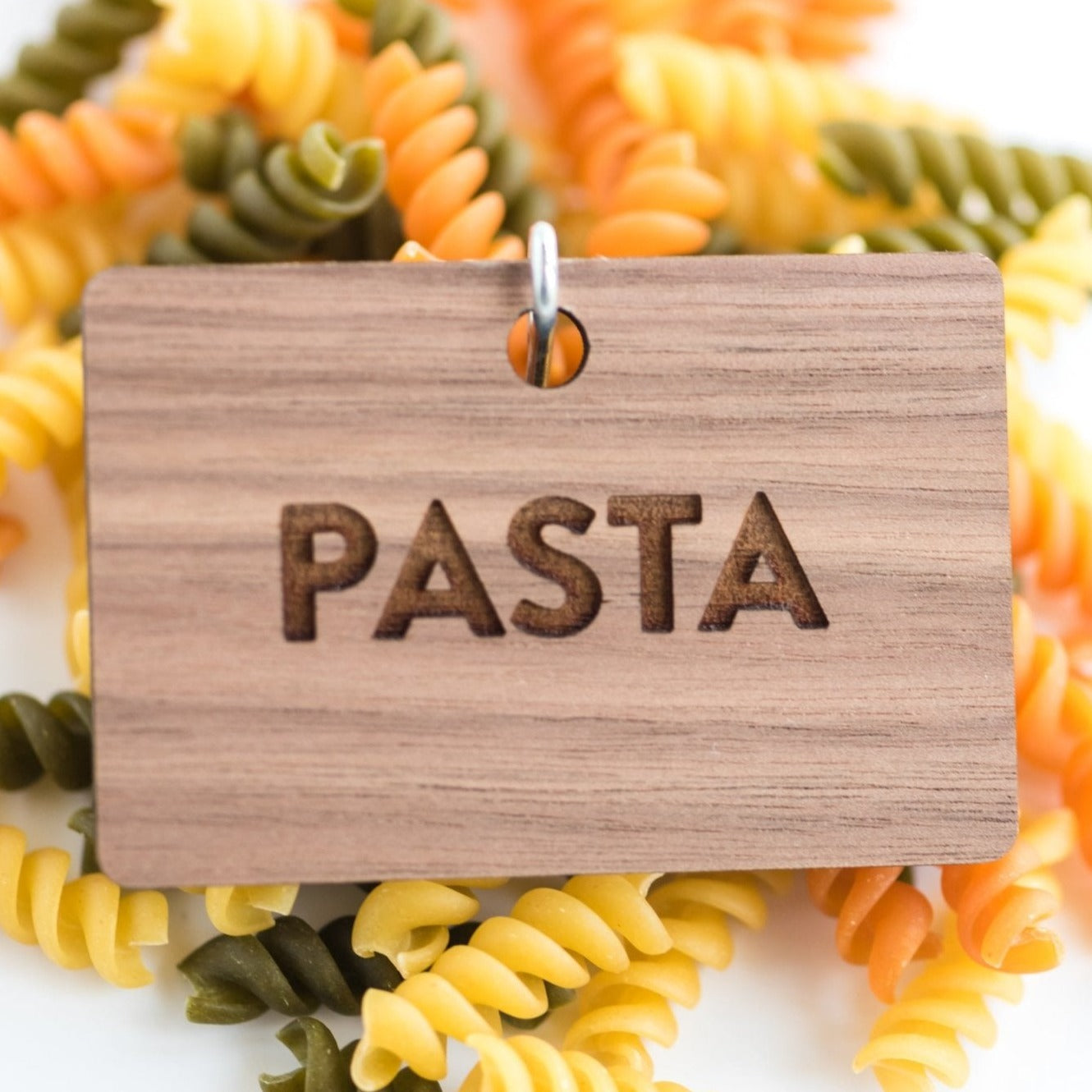 Hooked Labels for Storage Bin Organization - Walnut Wood Pasta Clean Font - by LeeMo Designs in Bend, Oregon