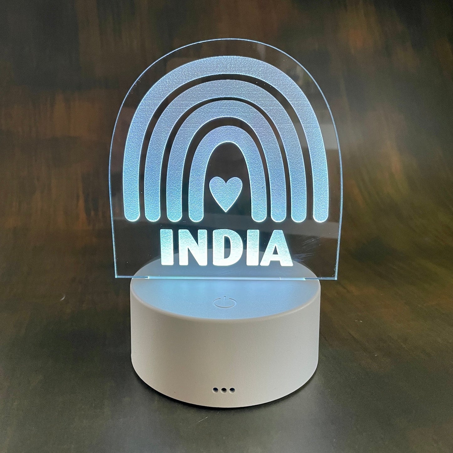 Personalized Rainbow Night Light LED - India with white base - by LeeMo Designs in Bend Oregon