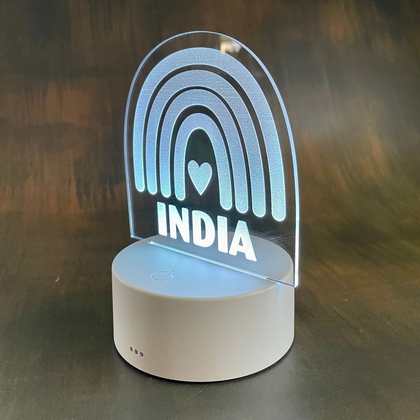 Personalized Rainbow Night Light LED - India with white base - by LeeMo Designs in Bend Oregon