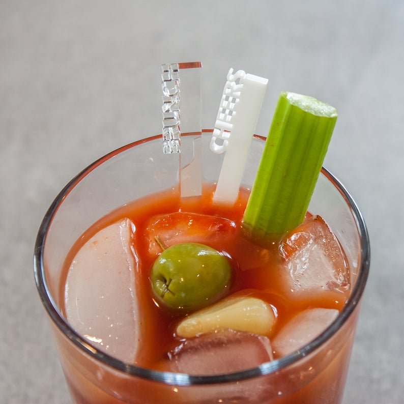 Stir Sticks - Personalized Text - White cheers and clear brunch in bloody mary - Laser Cut by LeeMo Designs