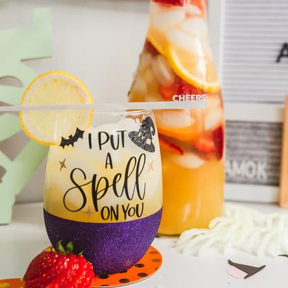 Stir Sticks - Personalized Text - White cheers in halloween themed orange juice - Laser Cut by LeeMo Designs