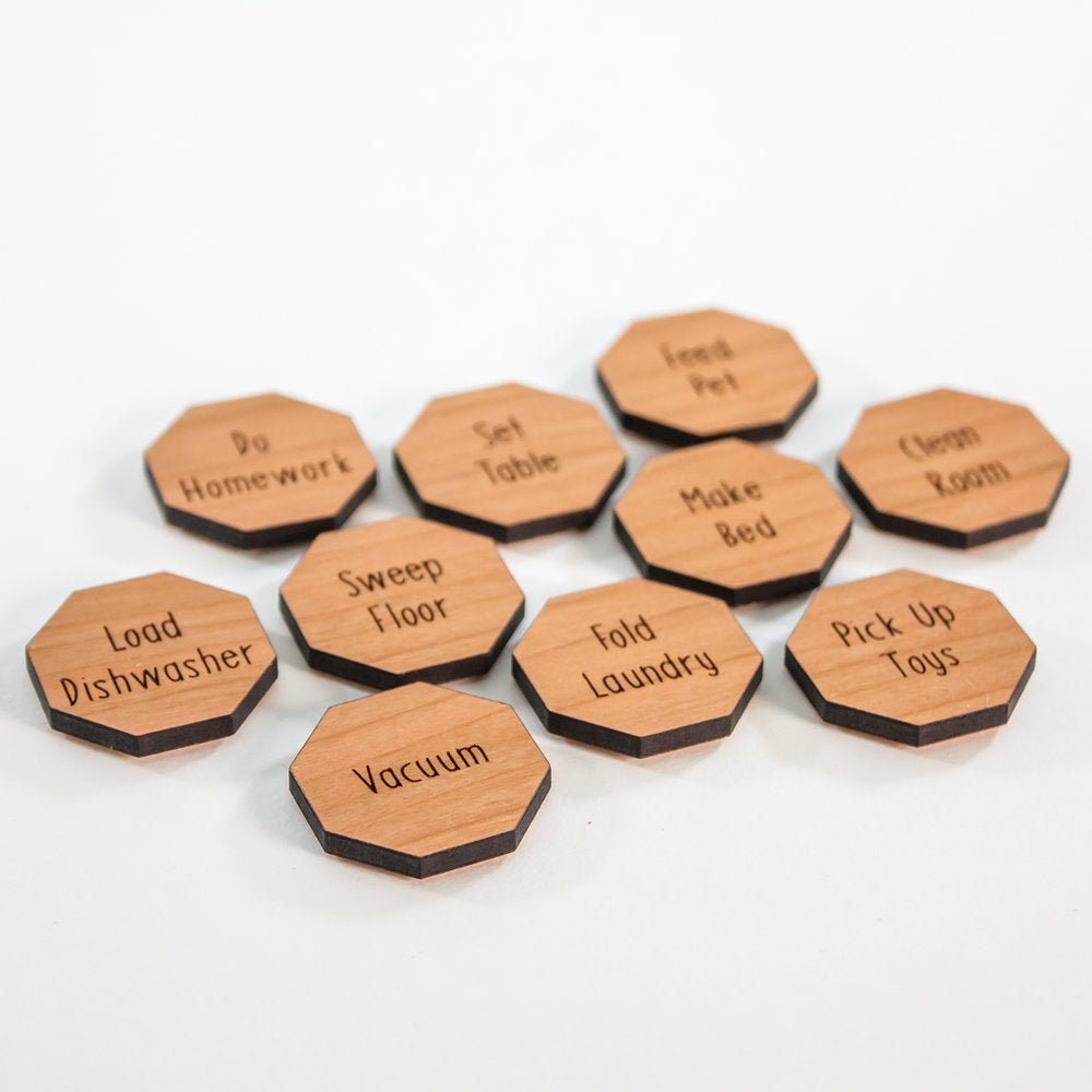 Chore Chart Magnets with Rae Dunn inspired font by LeeMo Designs in Bend, Oregon