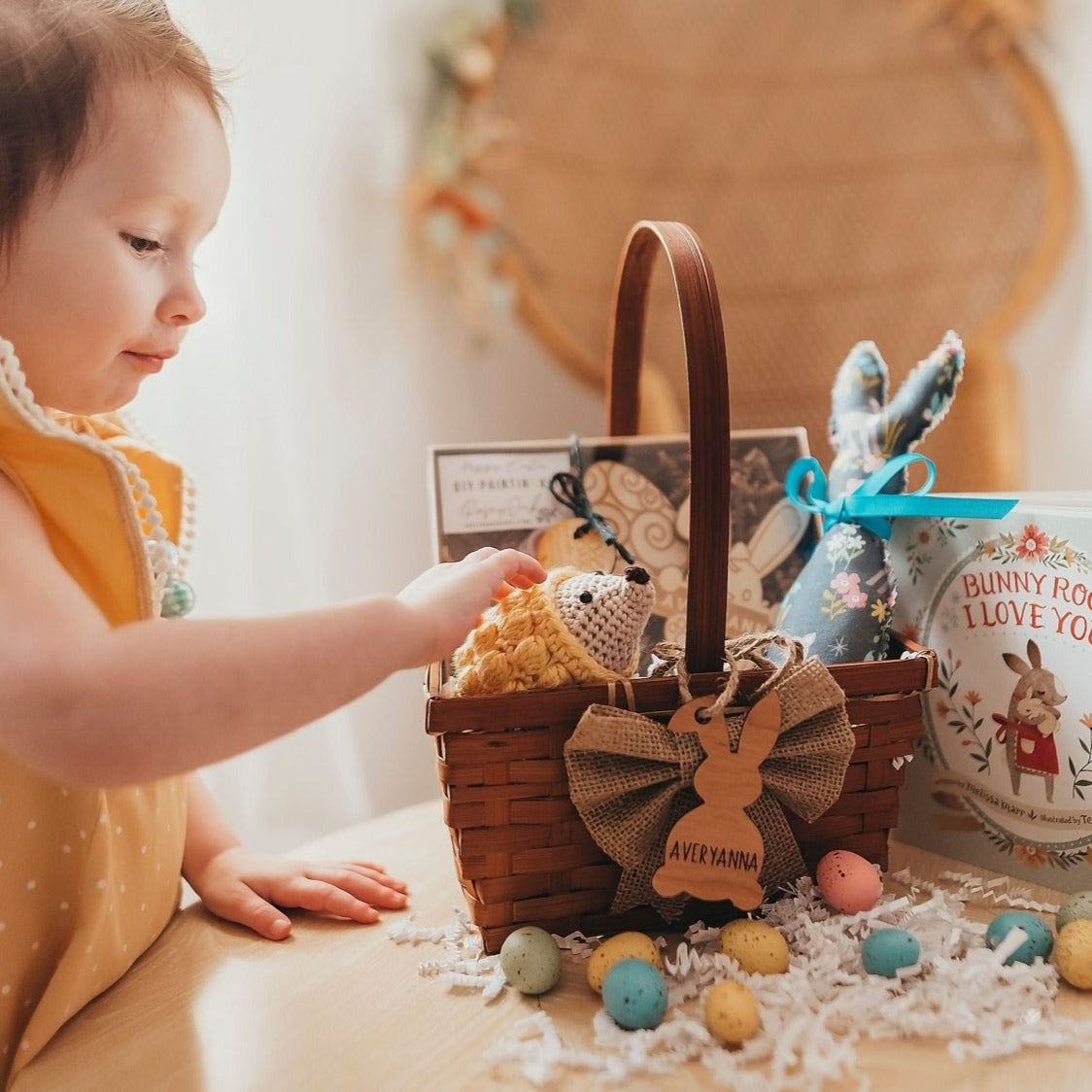 Easter Bunny Basket Tags - Laser Cut and Laser Engraved Cherry wood by LeeMo Designs in Bend, Oregon