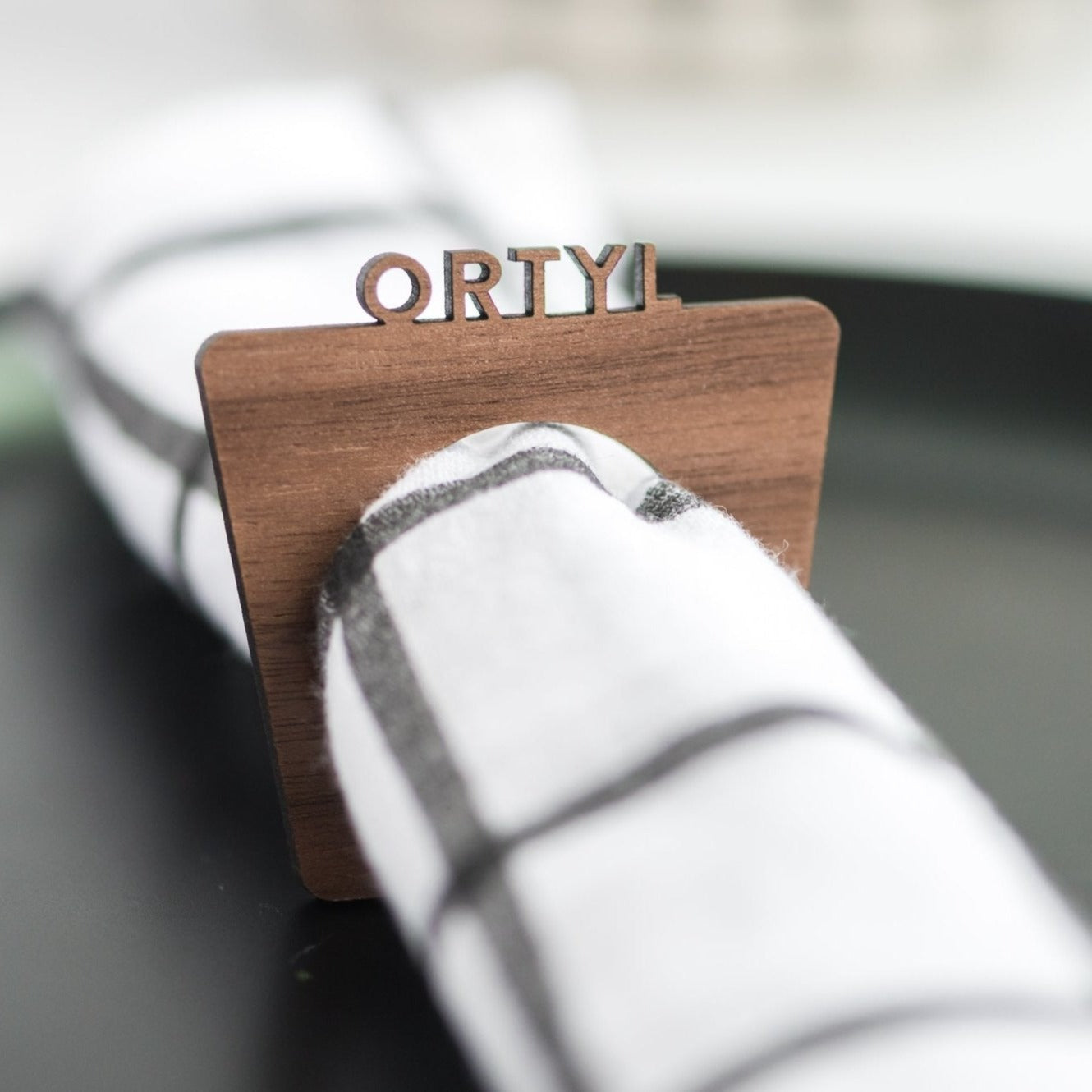 Napkin Rings Personalized - laser cut walnut wood - by LeeMo Designs in Bend, Oregon