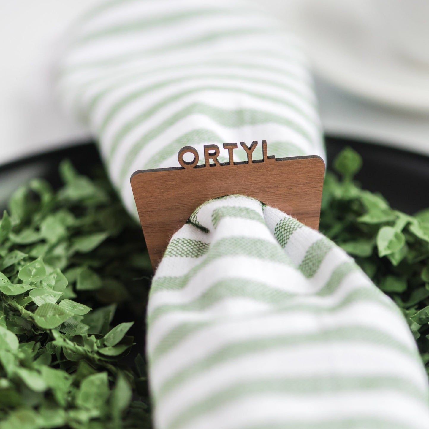 Napkin Rings Personalized - laser cut walnut wood - by LeeMo Designs in Bend, Oregon