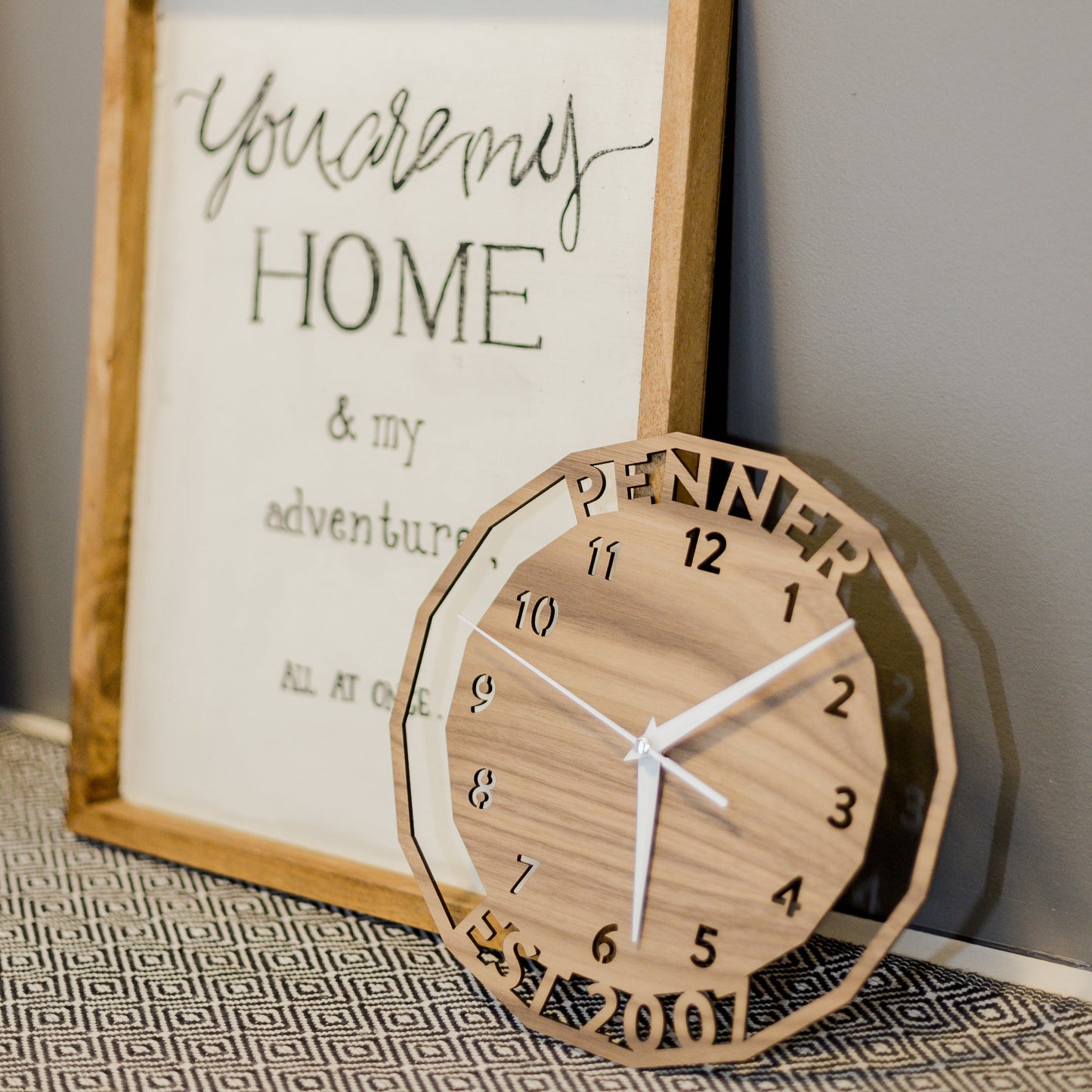 Personalized Wood Wall Clock - personalized clock for anniversary in walnut wood - by LeeMo Designs in Bend, Oregon