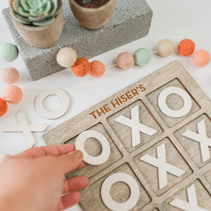 Custom Tic Tac Toe Board Game - Gray Stained Birch Plywood with White XO Game Pieces - by LeeMo Designs in Bend, Oregon