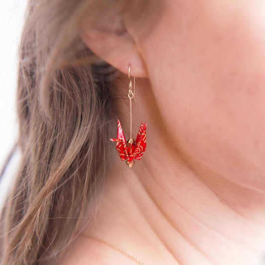 Paper Crane Earrings - Red - by LeeMo Designs in Bend, Oregon