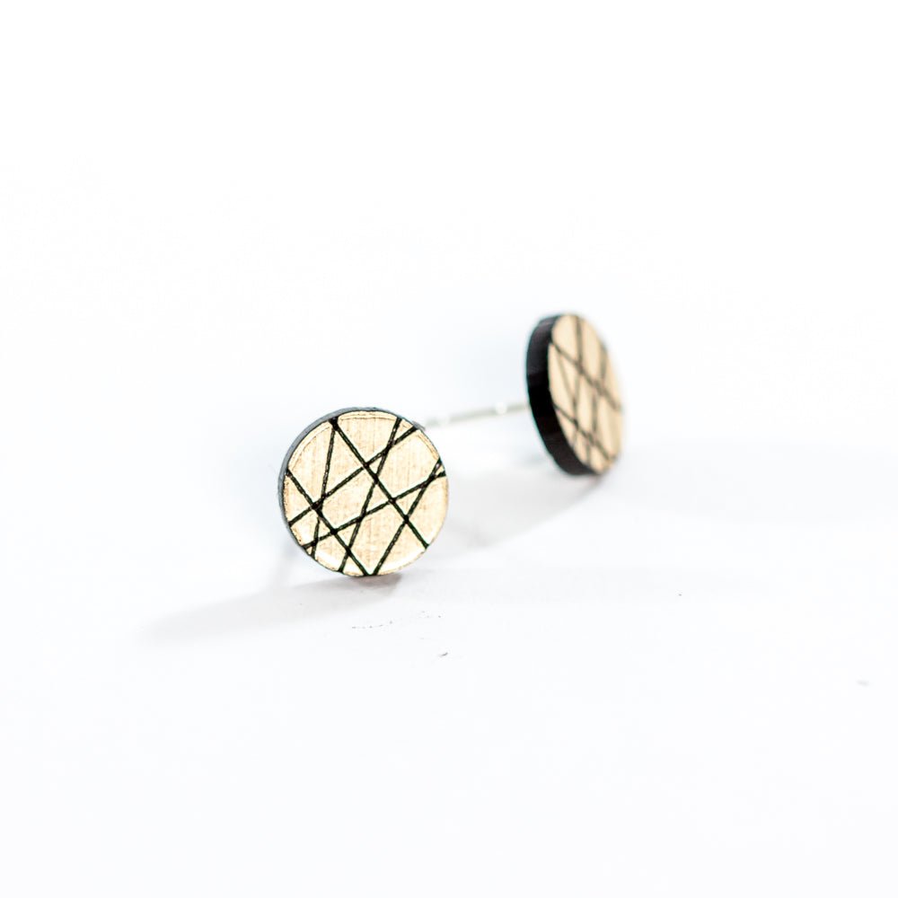 Laser Cut Geometric Earrings - Gold Acrylic Sen Circle - by LeeMo Designs in Bend, Oregon