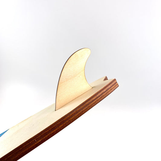 Surfboard Hooks - laser cut and laser engraved birch wood - fin / hook detail - by LeeMo Designs in Bend, Oregon