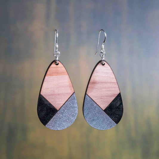 Cedar Wood Teardrop Earrings - wooden laser cut earrings - cedar wood with sterling silver findings - by LeeMo Designs in Bend, Oregon