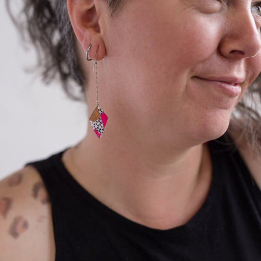 Origami Diamond Paper Earrings - Triangle Fade Copper Pink - By LeeMo Designs in Bend, Oregon