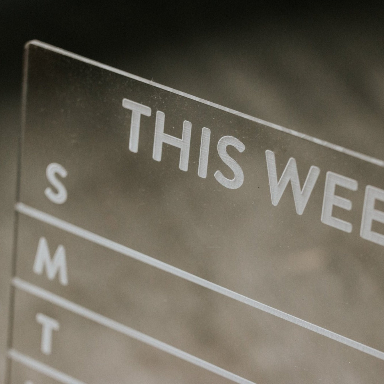 Dry-Erase Weekly Calendar - laser cut and laser engraved clear acrylic with solid wood base - by LeeMo Designs in Bend, Oregon