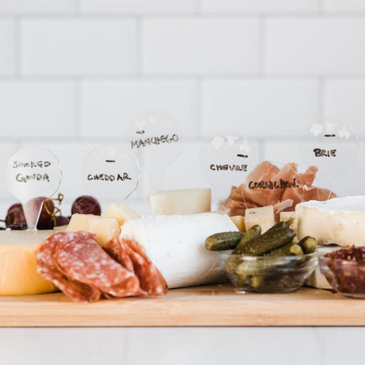 Dry-Erase Cheese labels - laser cut clear acrylic with animal heads - by LeeMo Designs in Bend, Oregon