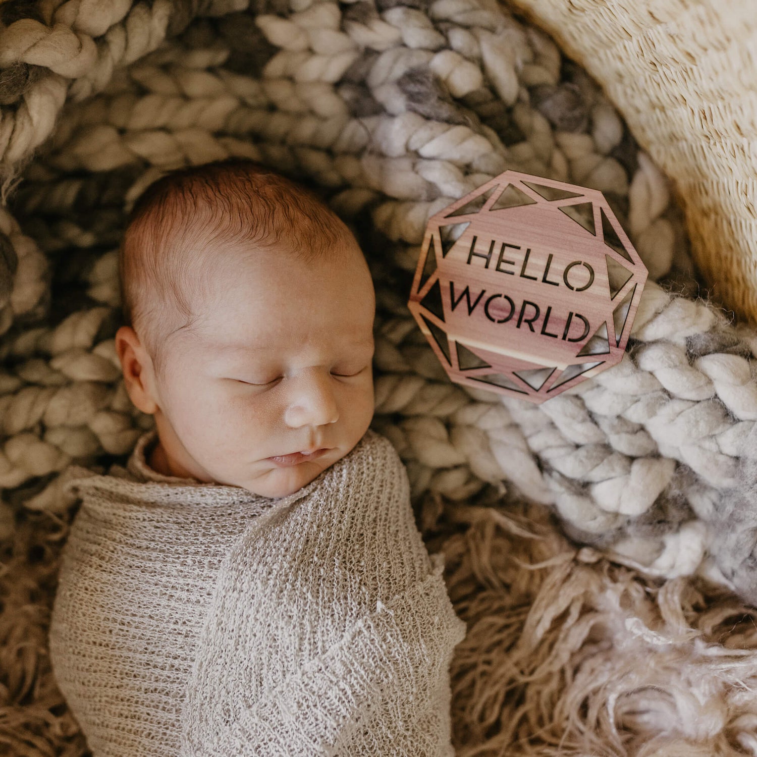 Birth Announcement Plaque Cedar Wood Laser Cut Hello World By LeeMo Designs in Bend, Oregon