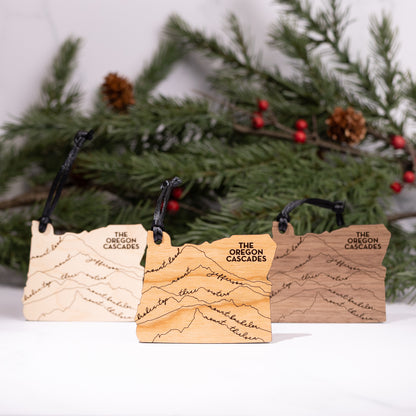 State Christmas Ornaments: Oregon Cascade Mountains (Script Font)