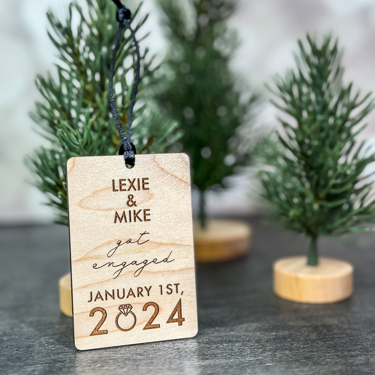 Custom Wood Ornaments: Engaged