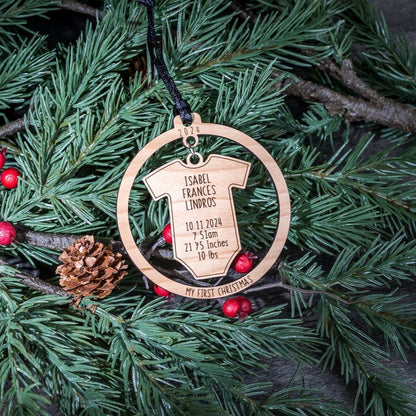 Custom Wood Ornaments: My First Christmas Onesie