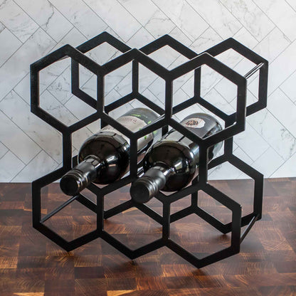 Metal Wine Rack - 8 Bottle Hexagon in Black - by LeeMo Designs in Bend, Oregon