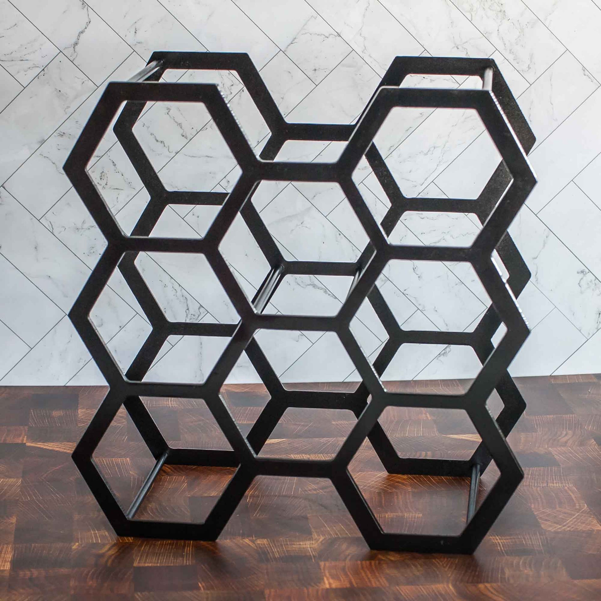 Metal Wine Rack - 8 Bottle Hexagon in Black - by LeeMo Designs in Bend, Oregon