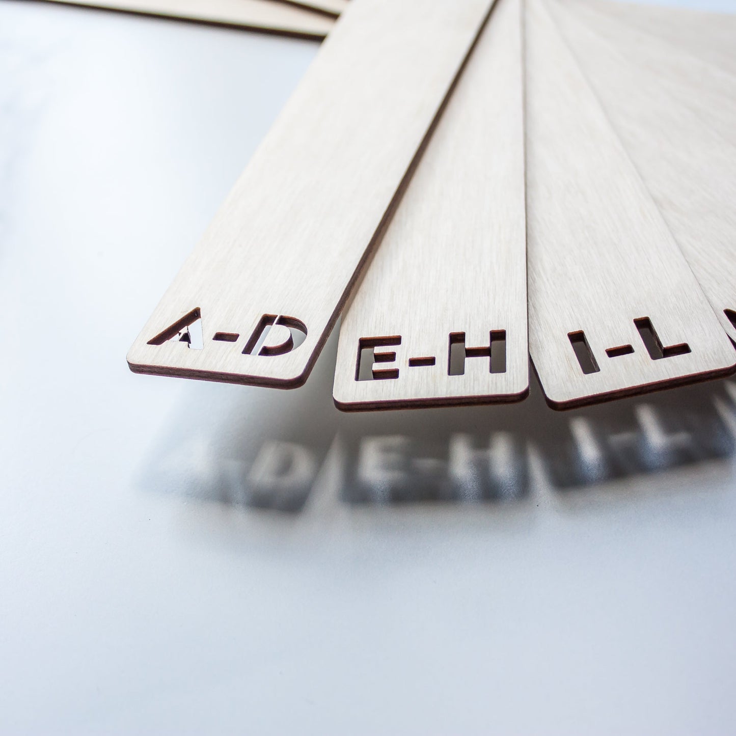 Vinyl Record Dividers - Laser Cut Wood - A-D, E-H, I-L cut out letters by LeeMo Designs in Bend, Oregon