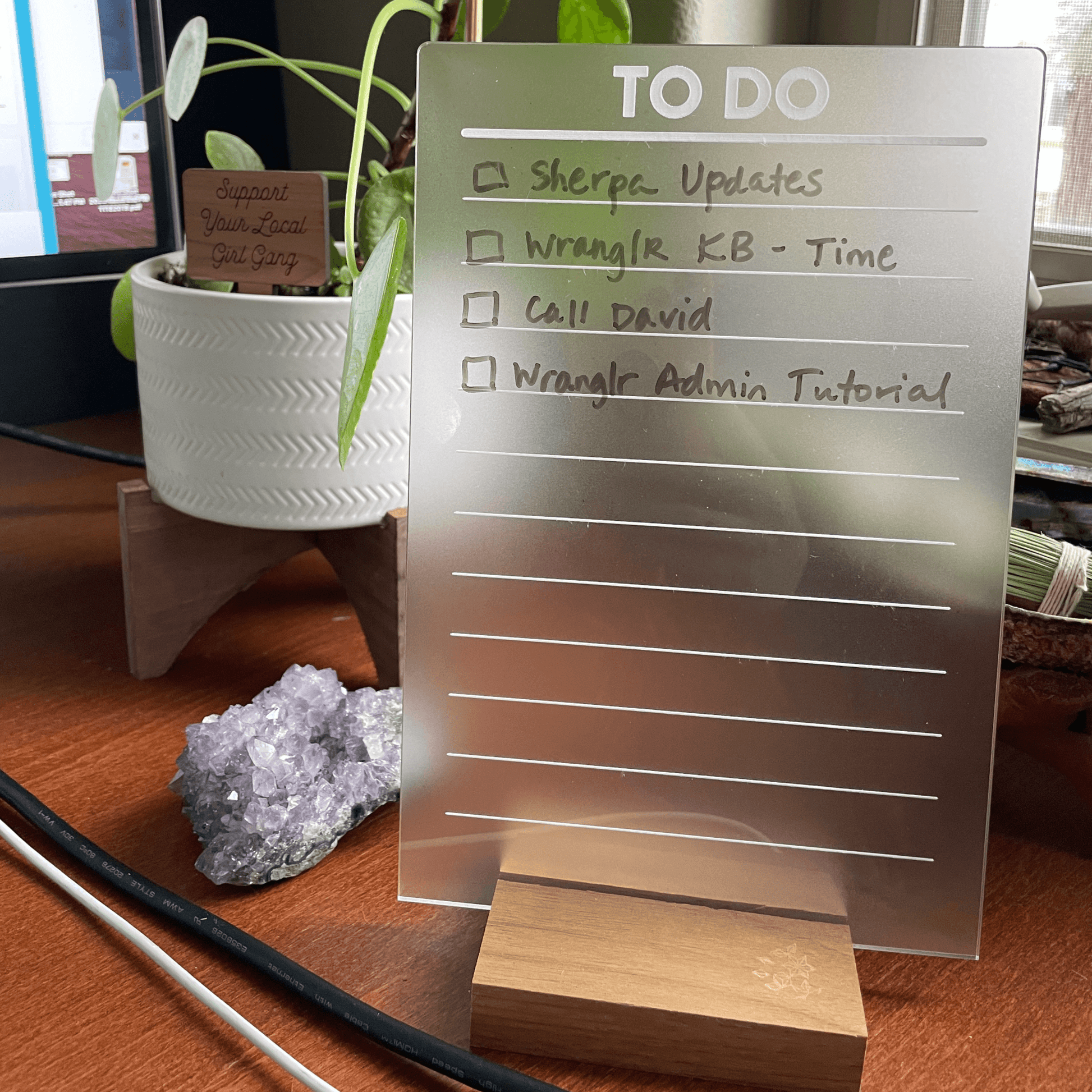 Acrylic Dry Erase To-Do List with wood stand- LeeMo Designs