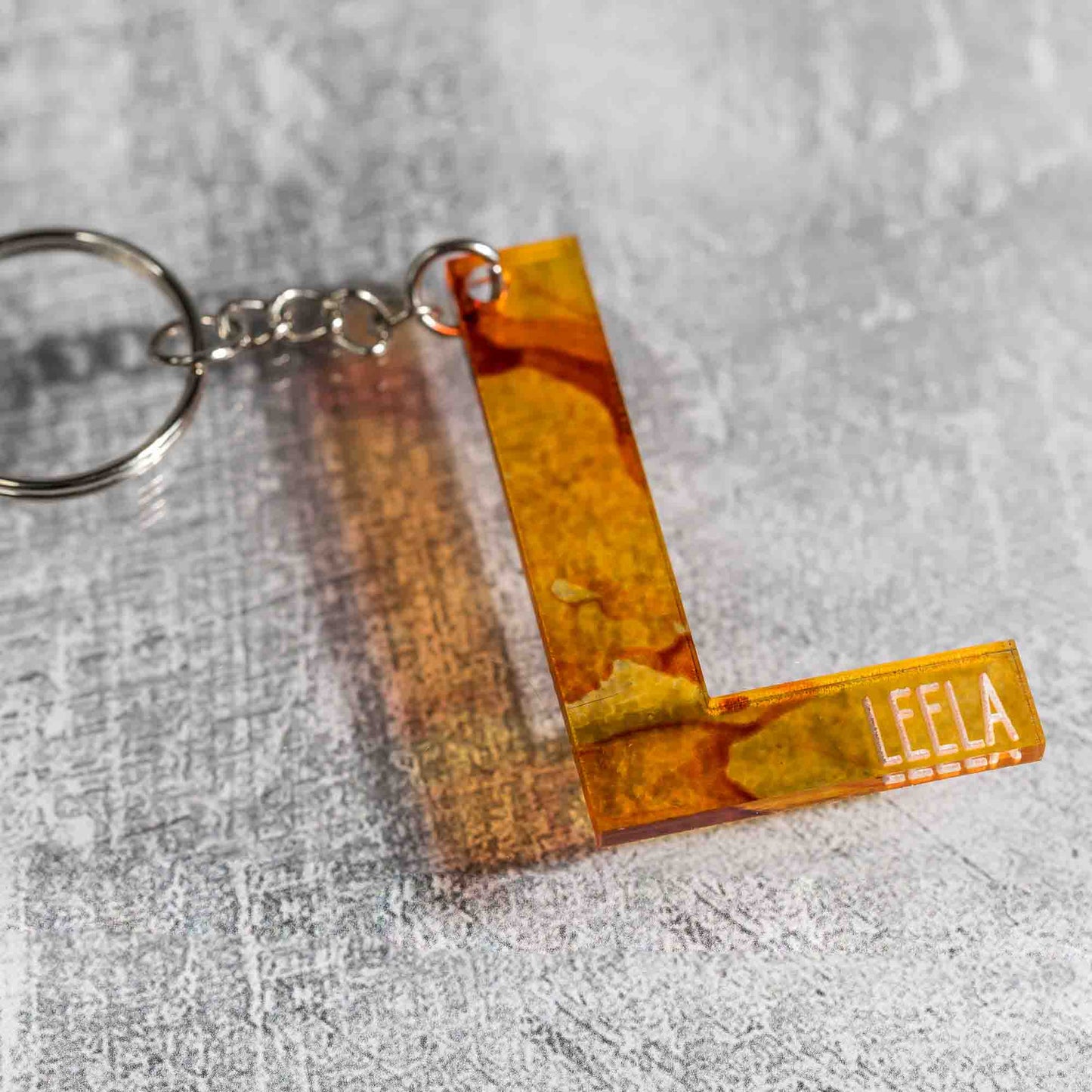 Alcohol Ink Personalized Keychains - Purple Alcohol Ink Colorway Letter L - Collaboration of West Meadow Creative and LeeMo Designs in Bend, Oregon