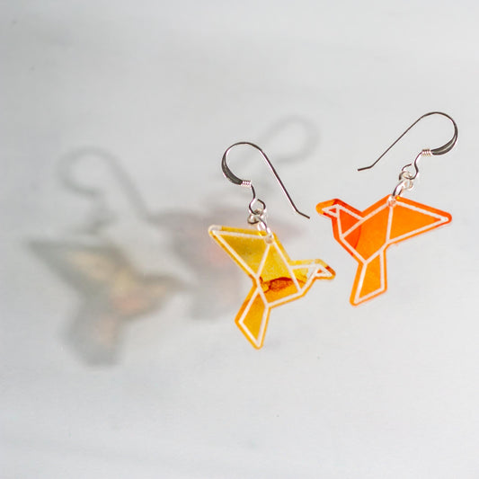 Acrylic Earrings - Orange Alcohol Ink Geometric Cranes - by LeeMo Designs in Bend, Oregon