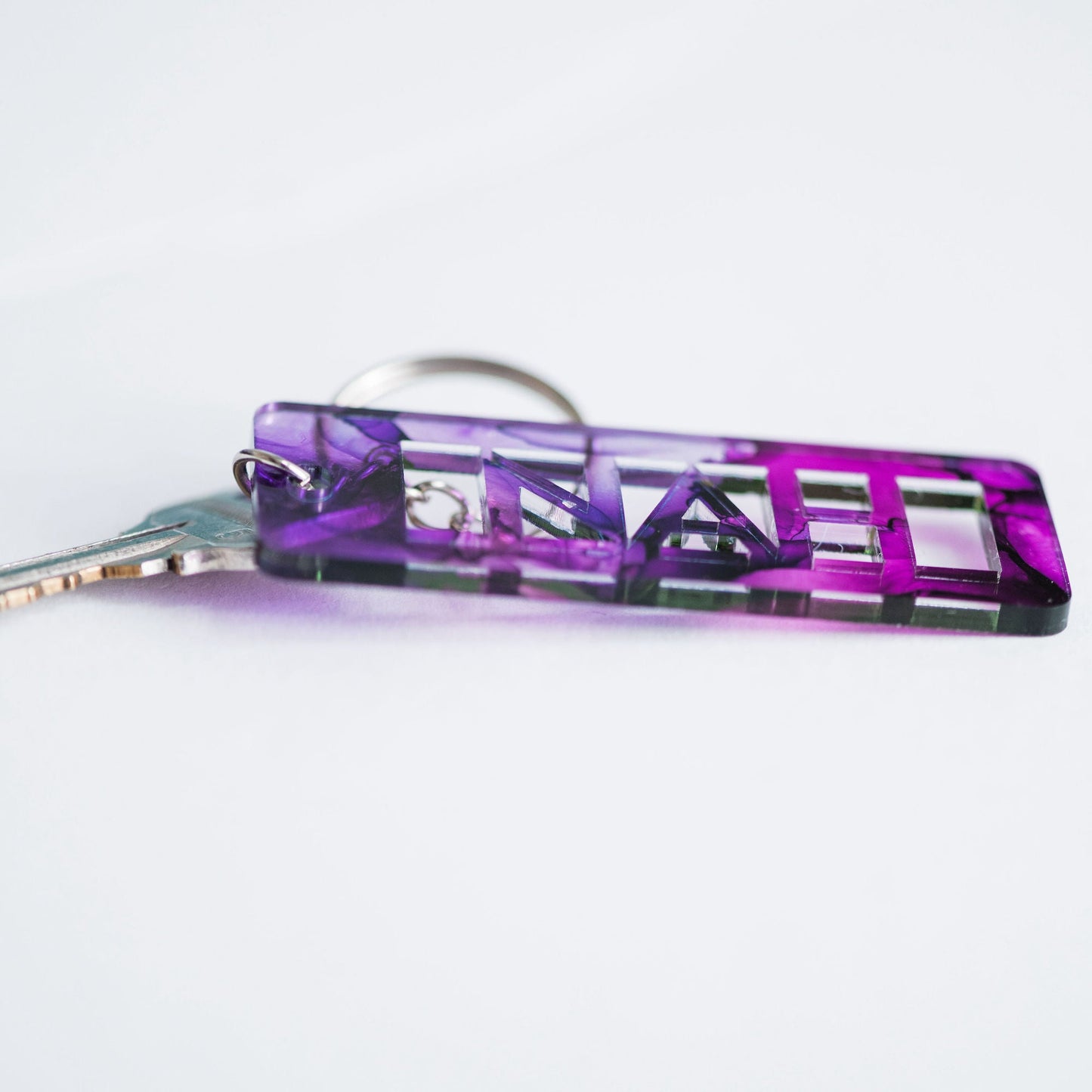 Alcohol Ink Keychains Funny - Purple Alcohol Ink Colorway Nah - Collaboration of West Meadow Creative and LeeMo Designs in Bend, Oregon