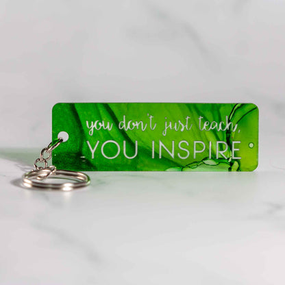 Alcohol Ink Quotes for Teacher Appreciation Keychains - Green Alcohol Ink Colorway - Collaboration of West Meadow Creative and LeeMo Designs in Bend, Oregon