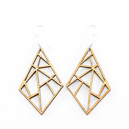 Bamboo Diamond Earrings - wooden laser cut earrings - by LeeMo Designs in Bend, Oregon