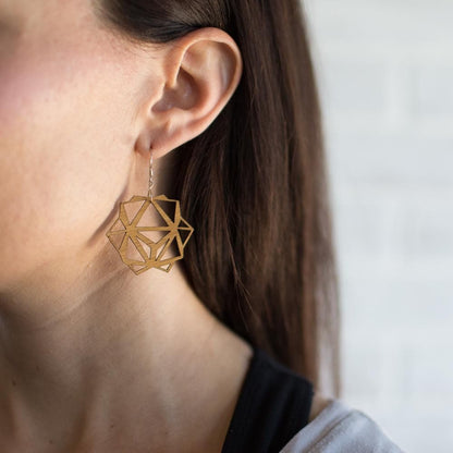 Bamboo Oridama Earrings - wooden laser cut earrings - by LeeMo Designs in Bend, Oregon