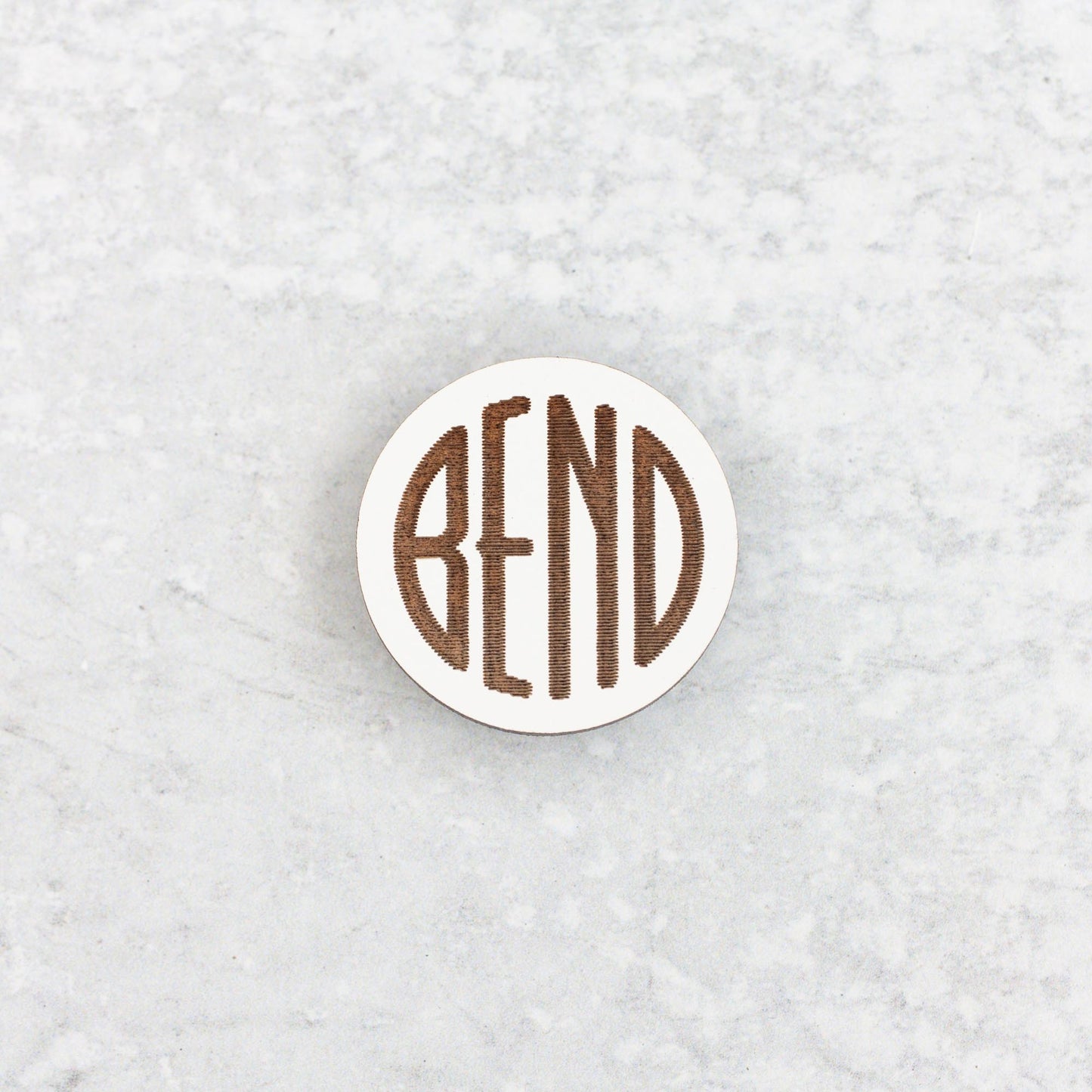 Decorative Refrigerator Magnets - Wood Magnets Bend Logo White Wood by LeeMo Designs in Bend, Oregon