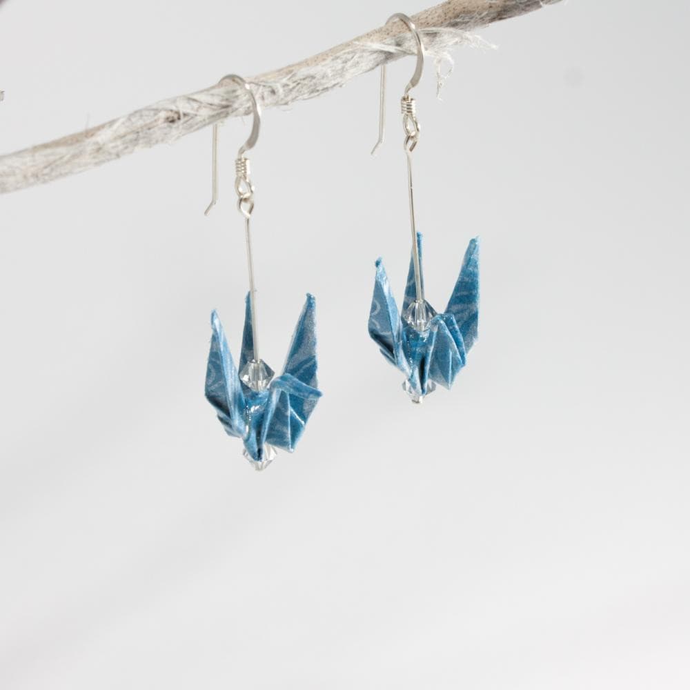 Paper Crane Earrings - Blue - by LeeMo Designs in Bend, Oregon